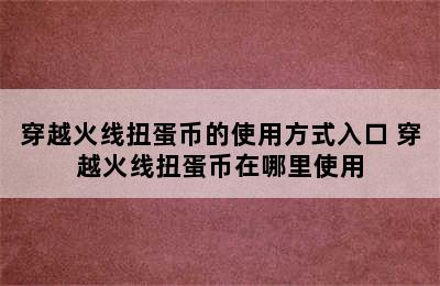 穿越火线扭蛋币的使用方式入口 穿越火线扭蛋币在哪里使用